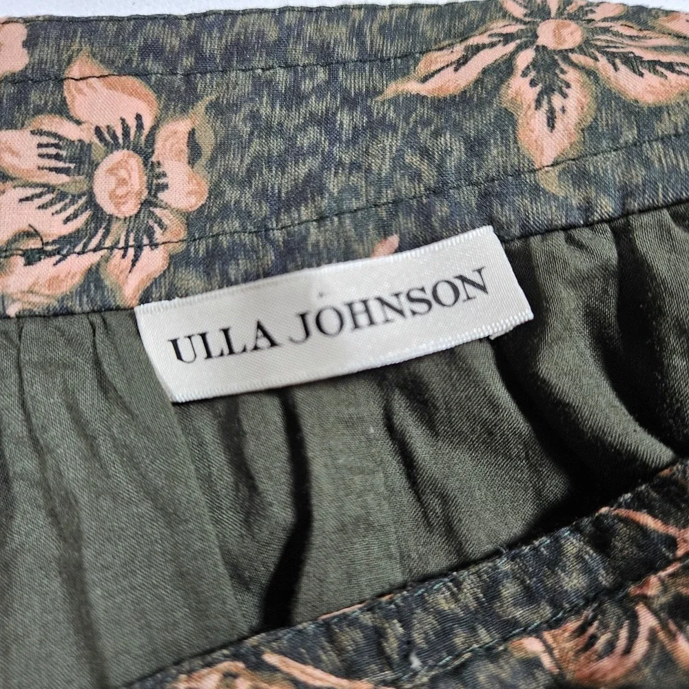 Ulla Johnson Skirt Women 6 Green Pink Floral Tiered Ruffle Midi Boho Fairy‎